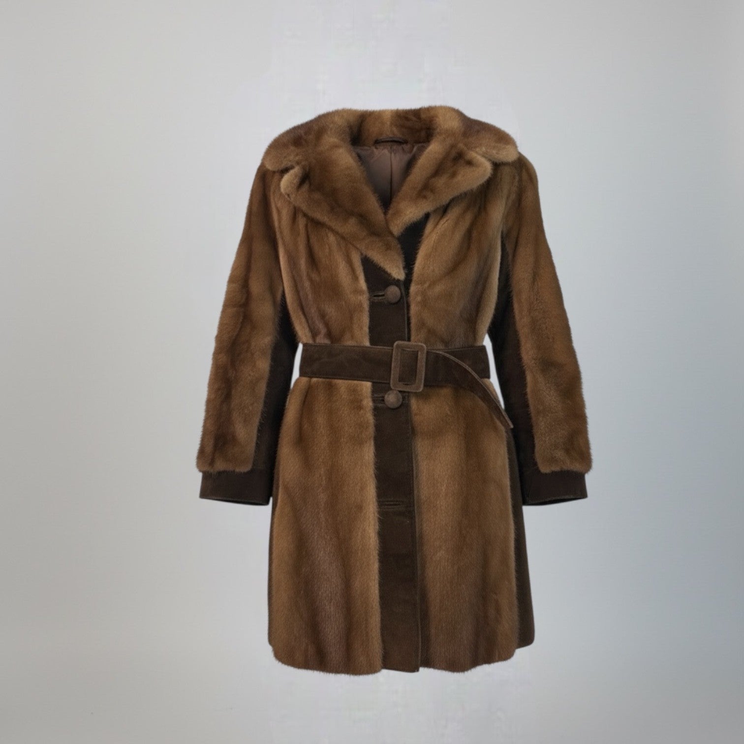 Pastel Mink Jacket - Suede Panels - Belted