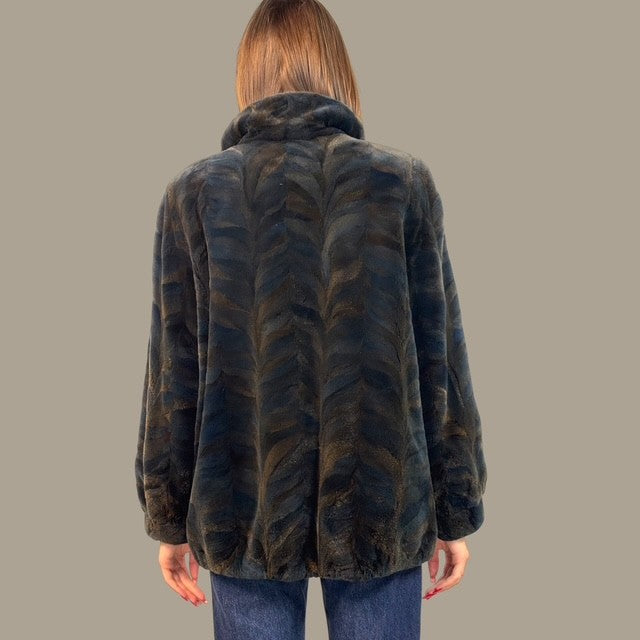 Blue Dyed Sheared Mink Paw Jacket - Zipper Fronts