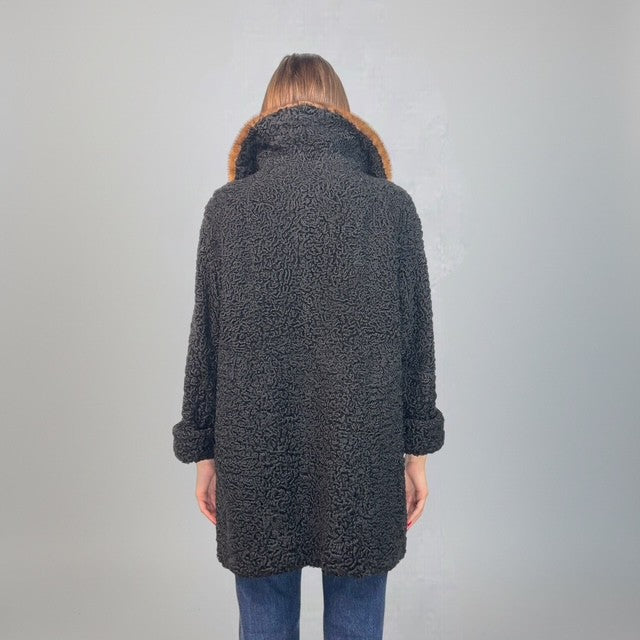 Black Persian Lamb Jacket - Pastel Mink Collar