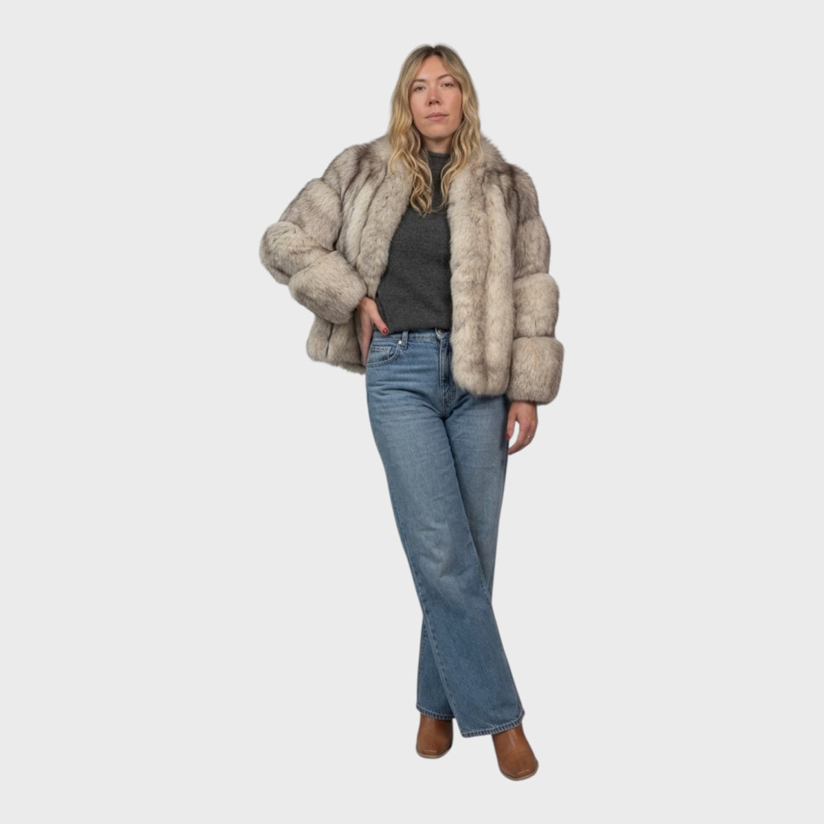Short Vintage Blue Fox Jacket