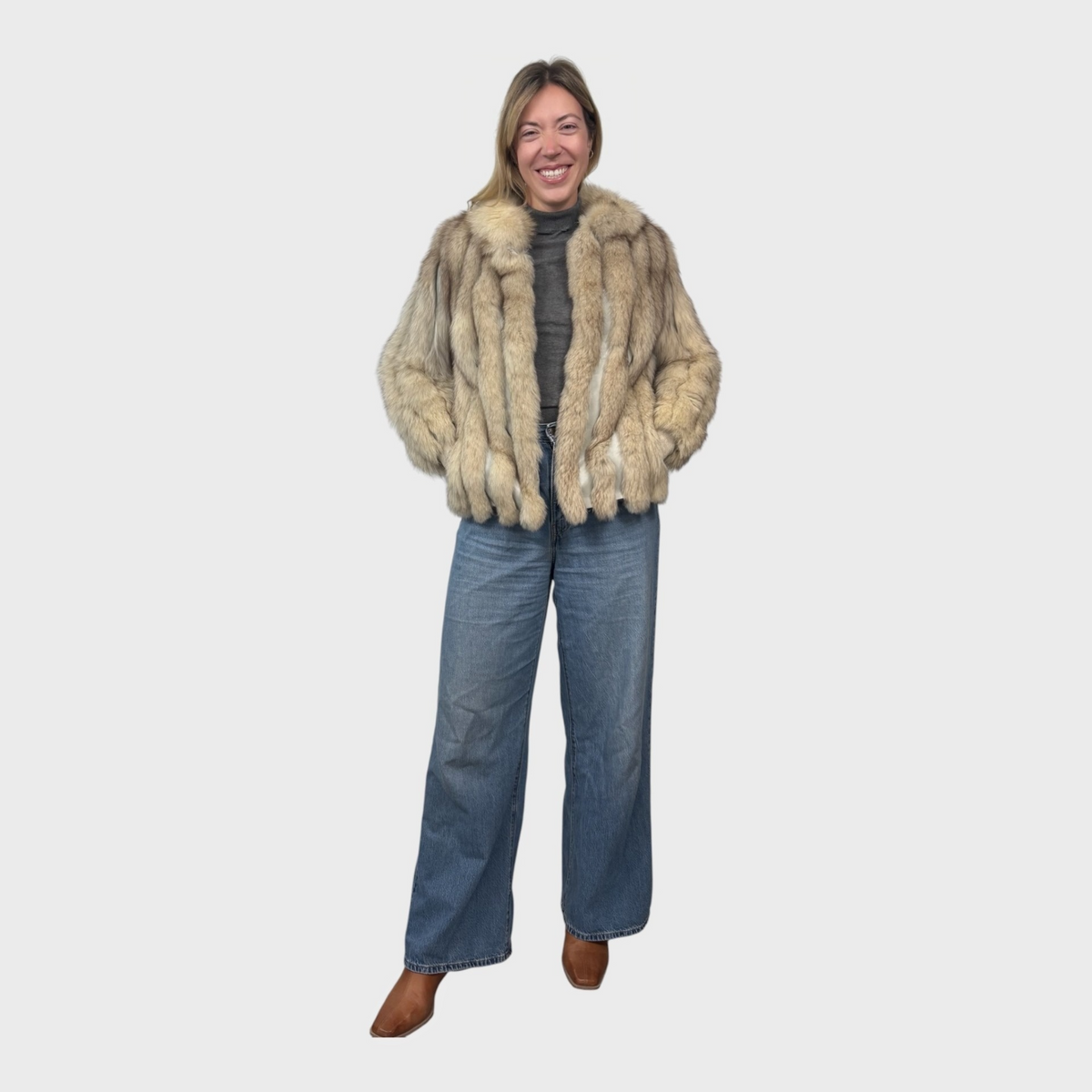 Short Vintage Blue Fox Jacket