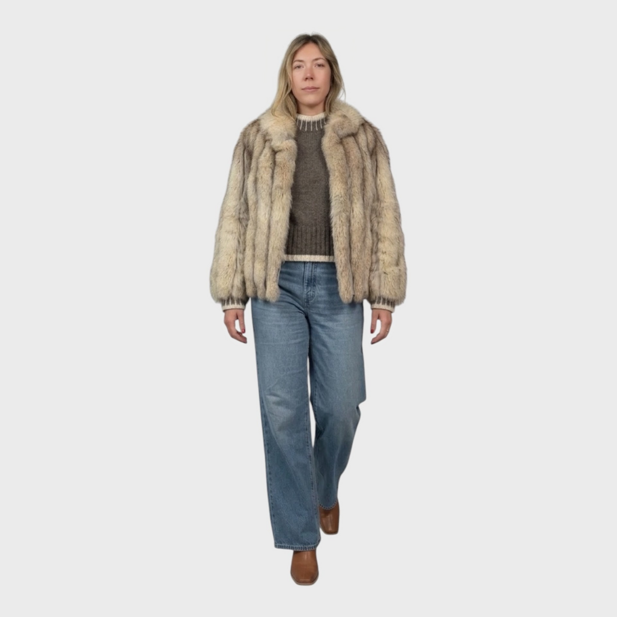 Short Vintage Blue Fox Jacket