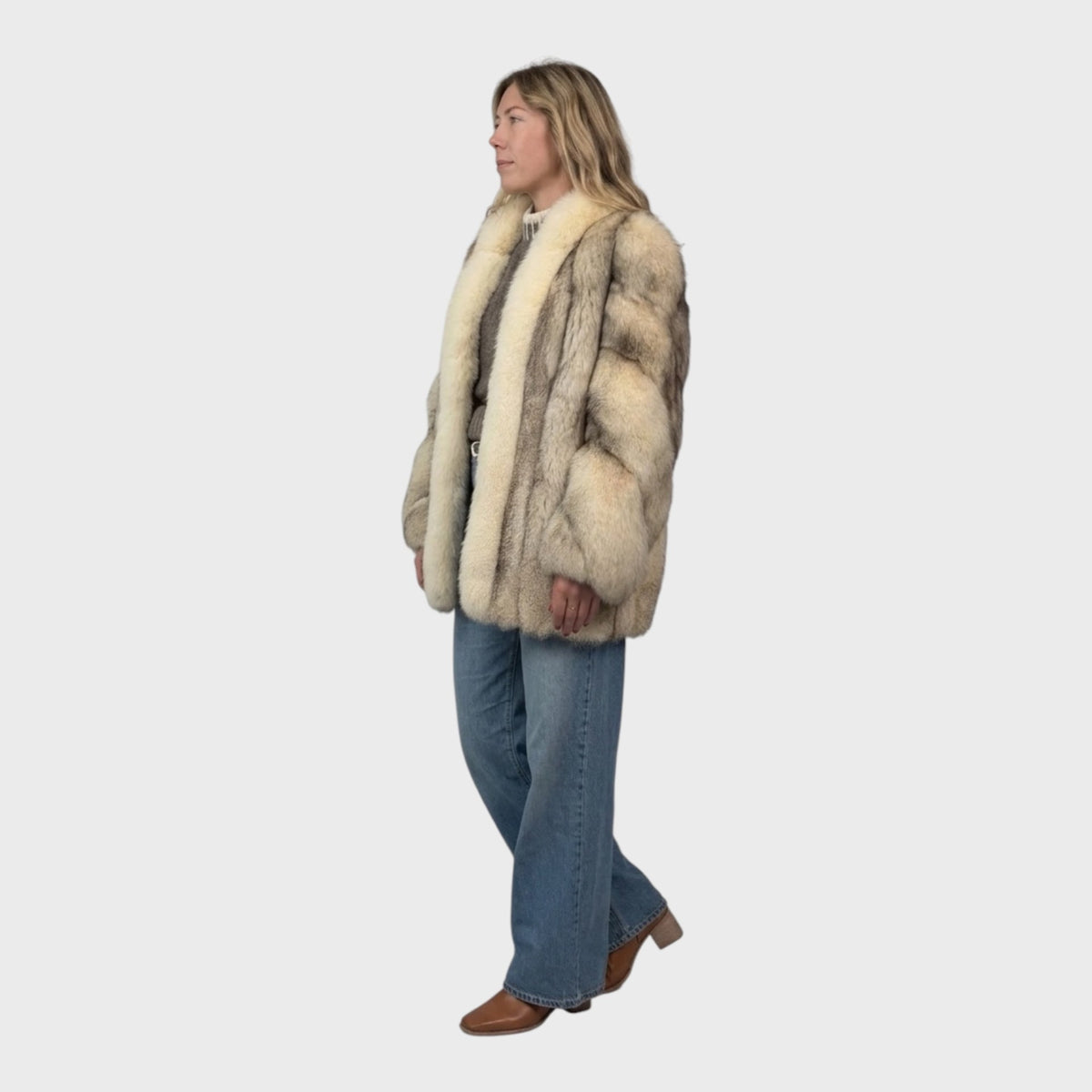 Vintage Blue Fox Jacket with Shadow Fox Trim