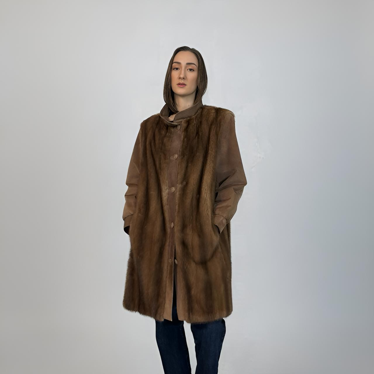 Demi Buff Mink Jacket - Suede Sleeves- Collar and Fronts