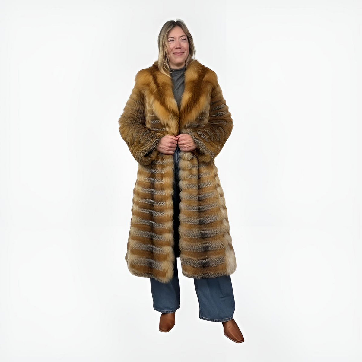 Two Tone Vintage Fox Coat- American Grey & Canadian Red Fox