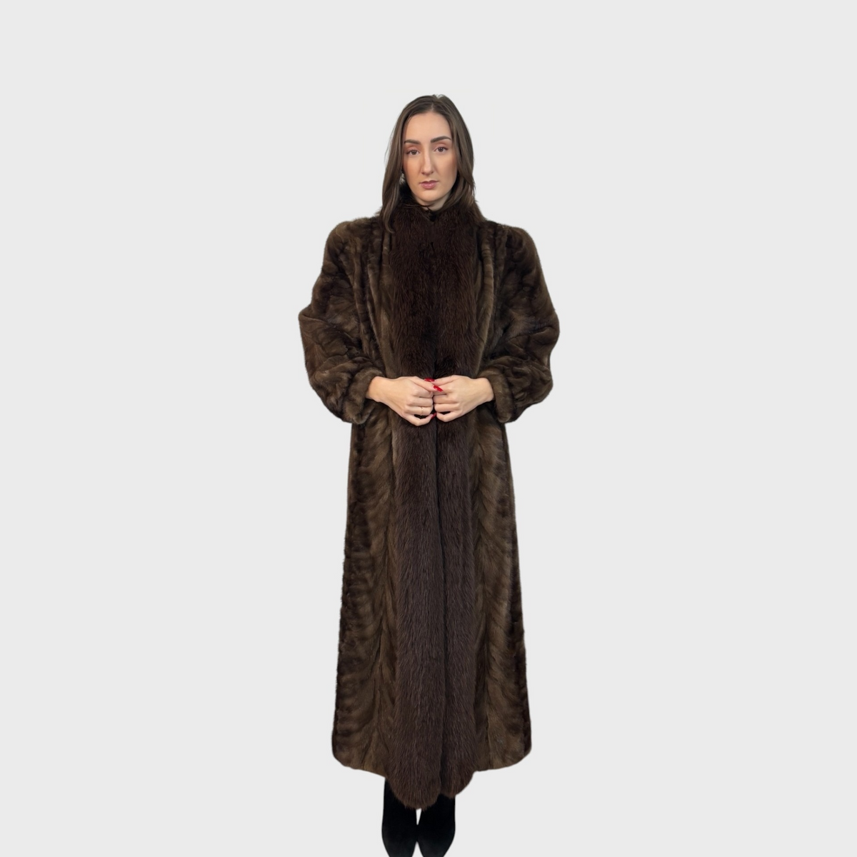 Vintage Demi Buff Mink Paw Coat with Fox Tuxedo Trim