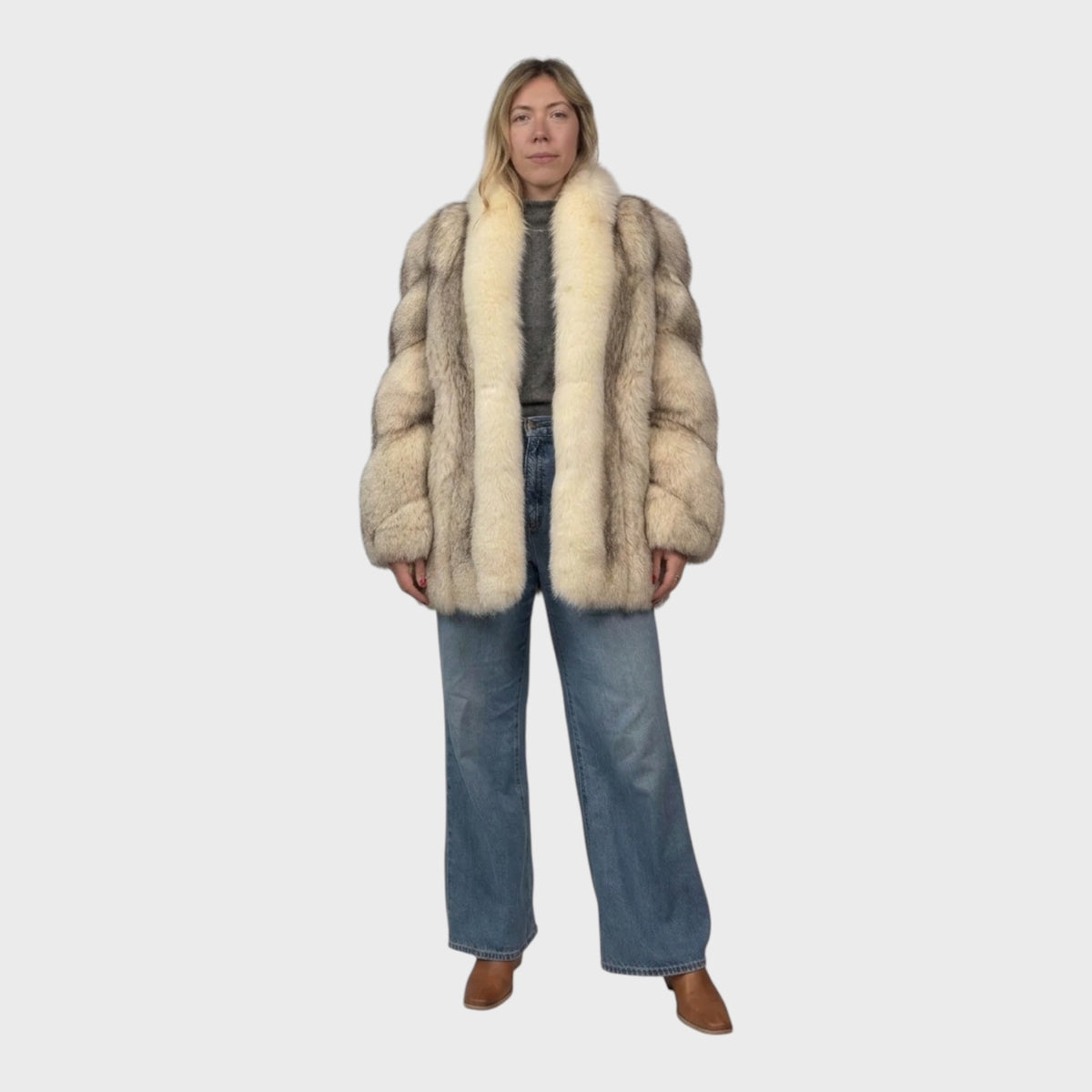 Vintage Blue Fox Jacket with Shadow Fox Trim