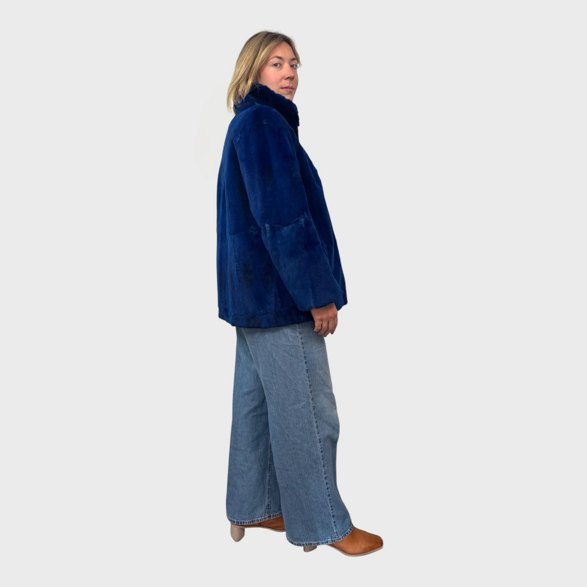 Navy Blue Upcycled Sheared Mink Jacket