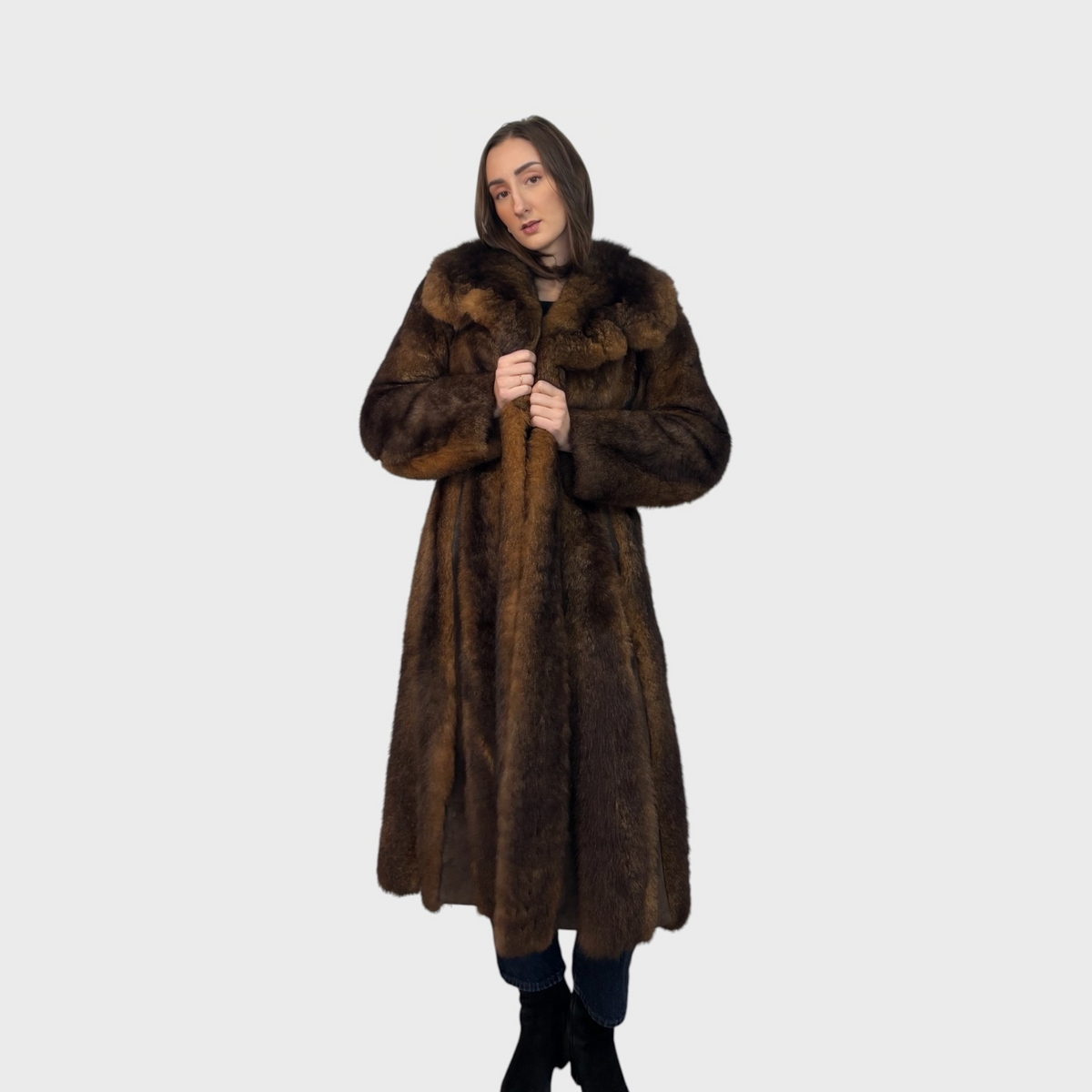Vintage Opossum Coat with Suede Inserts
