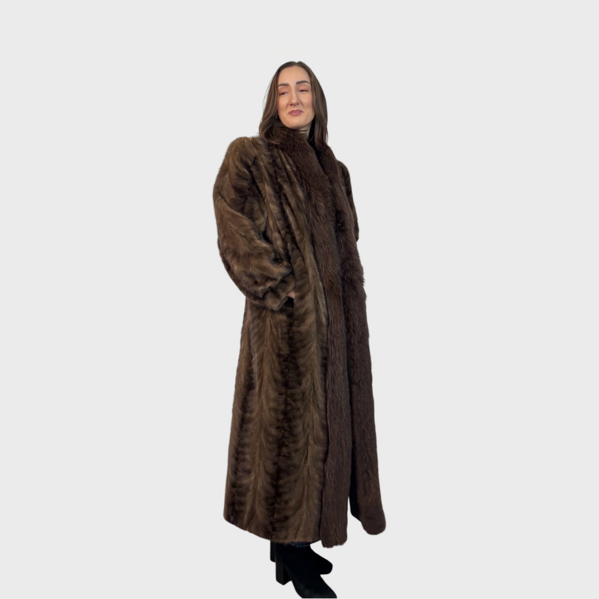 Vintage Demi Buff Mink Paw Coat with Fox Tuxedo Trim