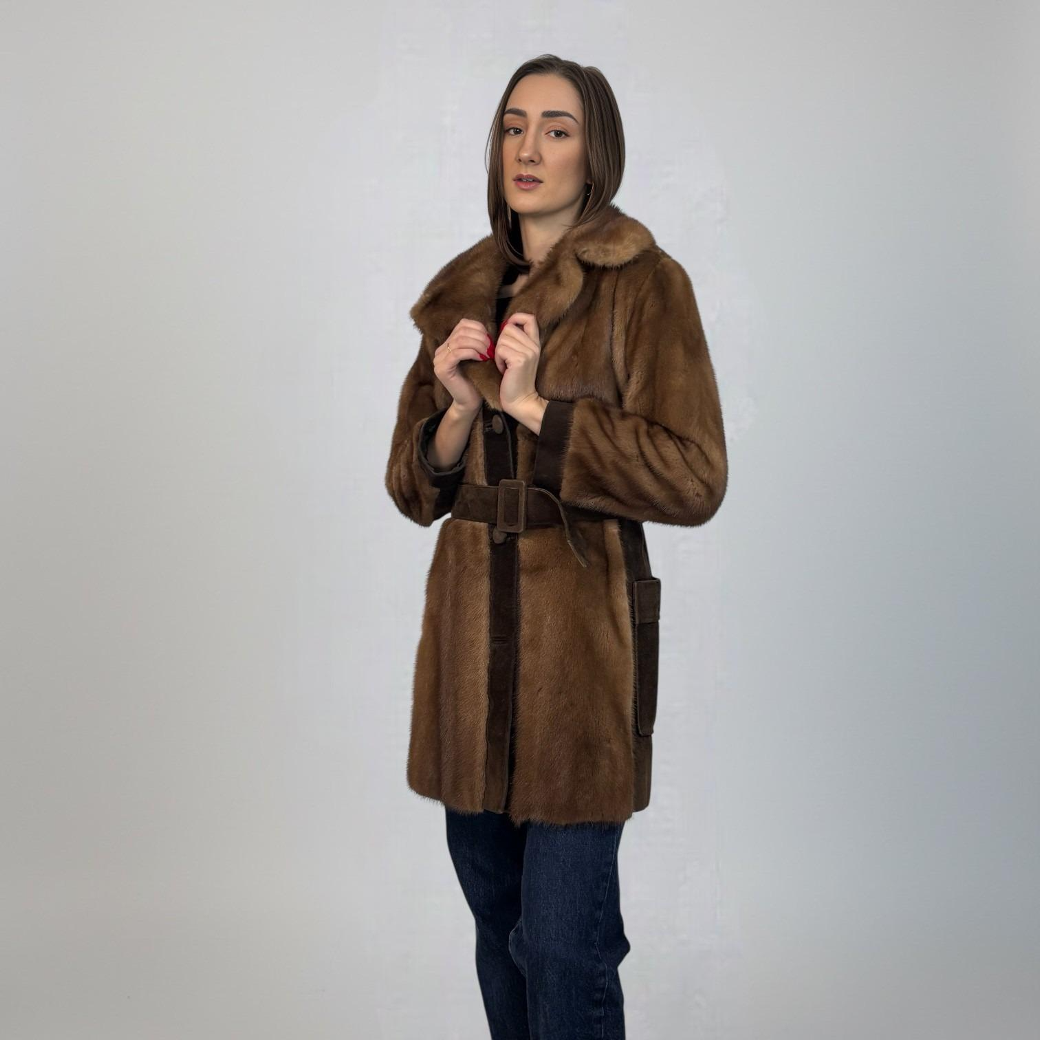 Pastel Mink Jacket - Suede Panels - Belted