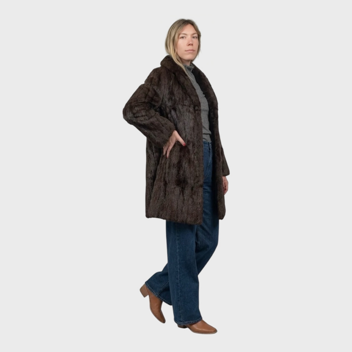 Dark Brown Vintage Squirrel 3/4 Coat