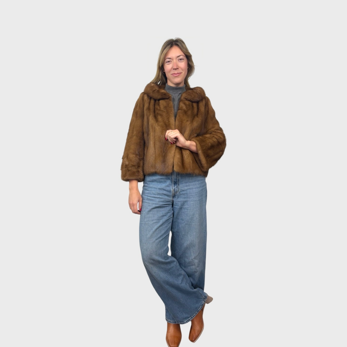 Dark Pastel Vintage Short Mink Jacket