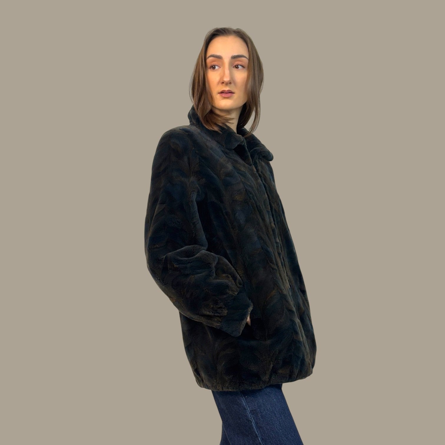 Blue Dyed Sheared Mink Paw Jacket - Zipper Fronts