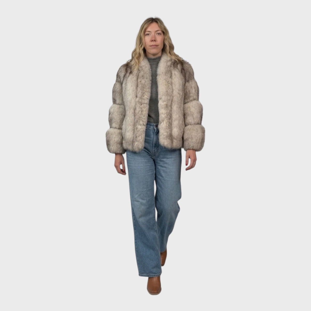 Short Vintage Blue Fox Jacket