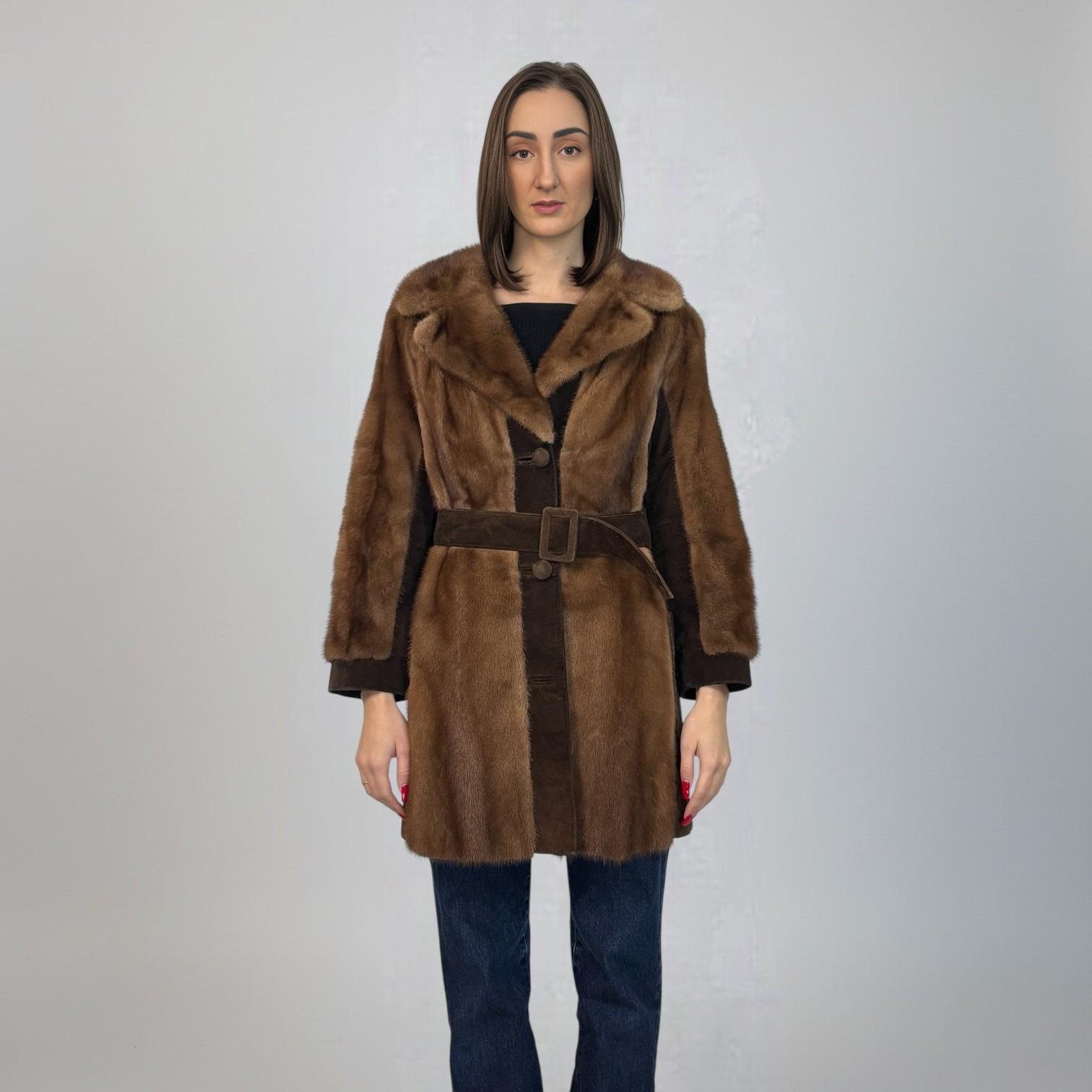 Pastel Mink Jacket - Suede Panels - Belted