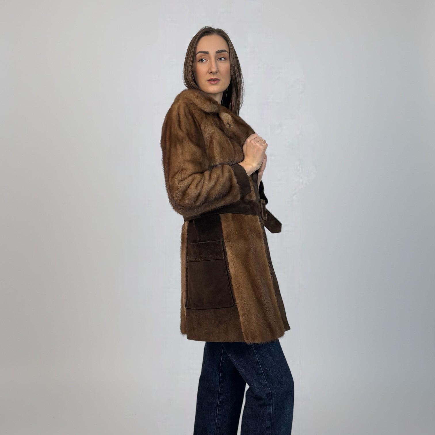 Pastel Mink Jacket - Suede Panels - Belted