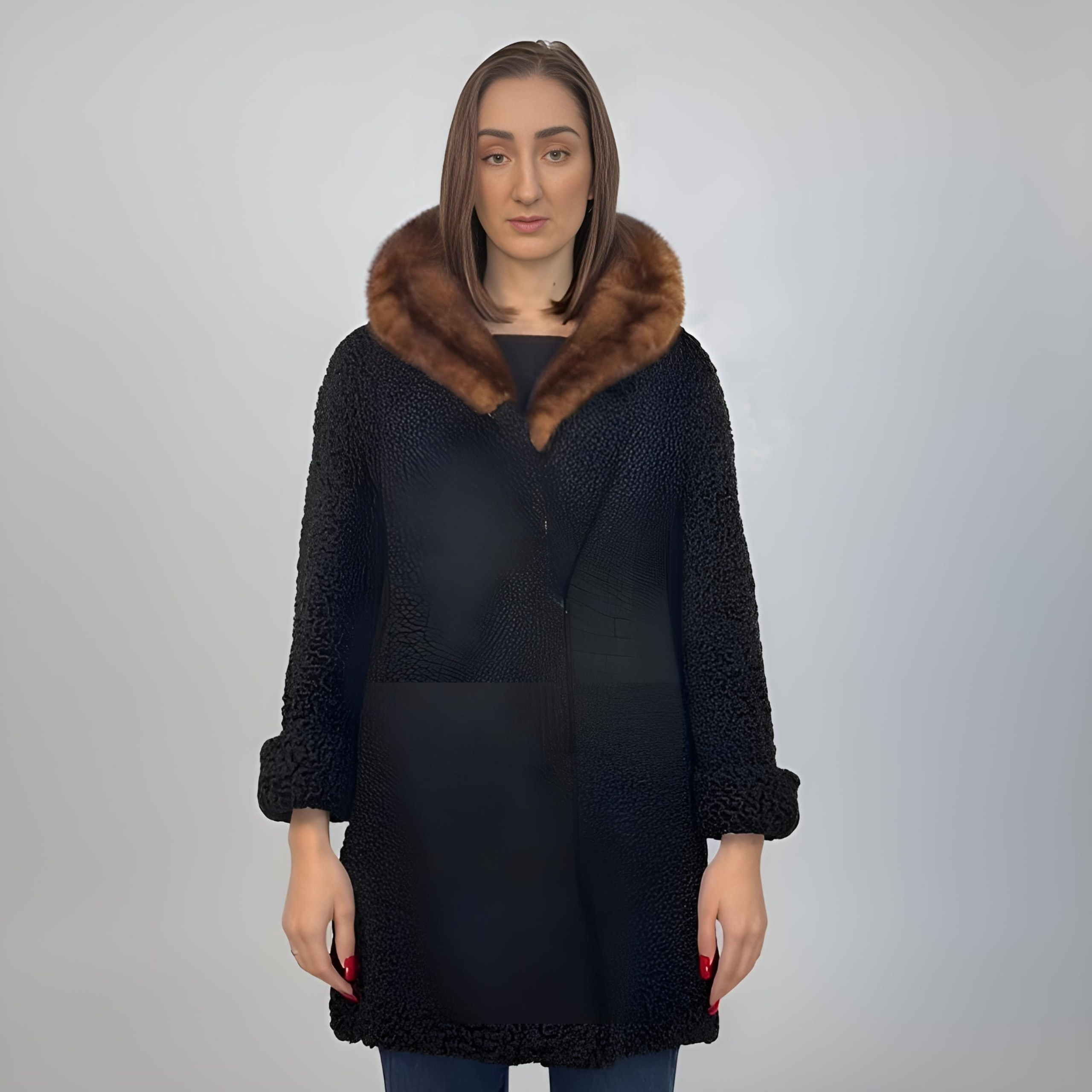 Black Persian Lamb Jacket - Pastel Mink Collar