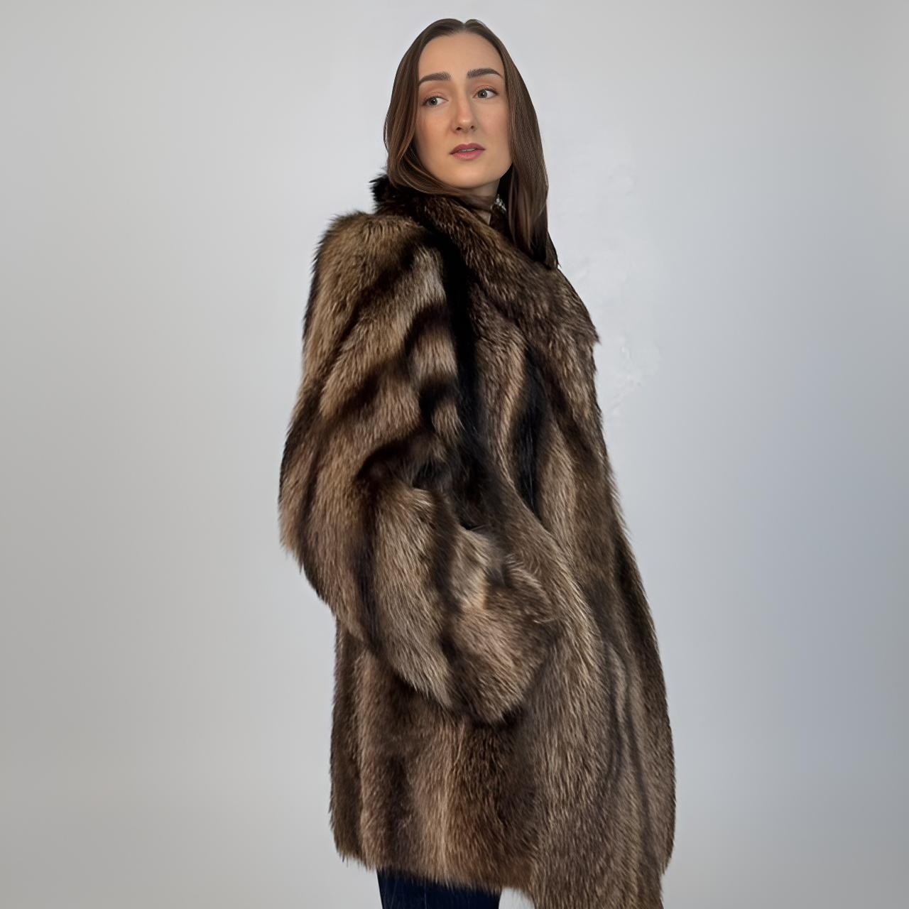 Natural Raccoon Jacket - Spiral Style Sleeves