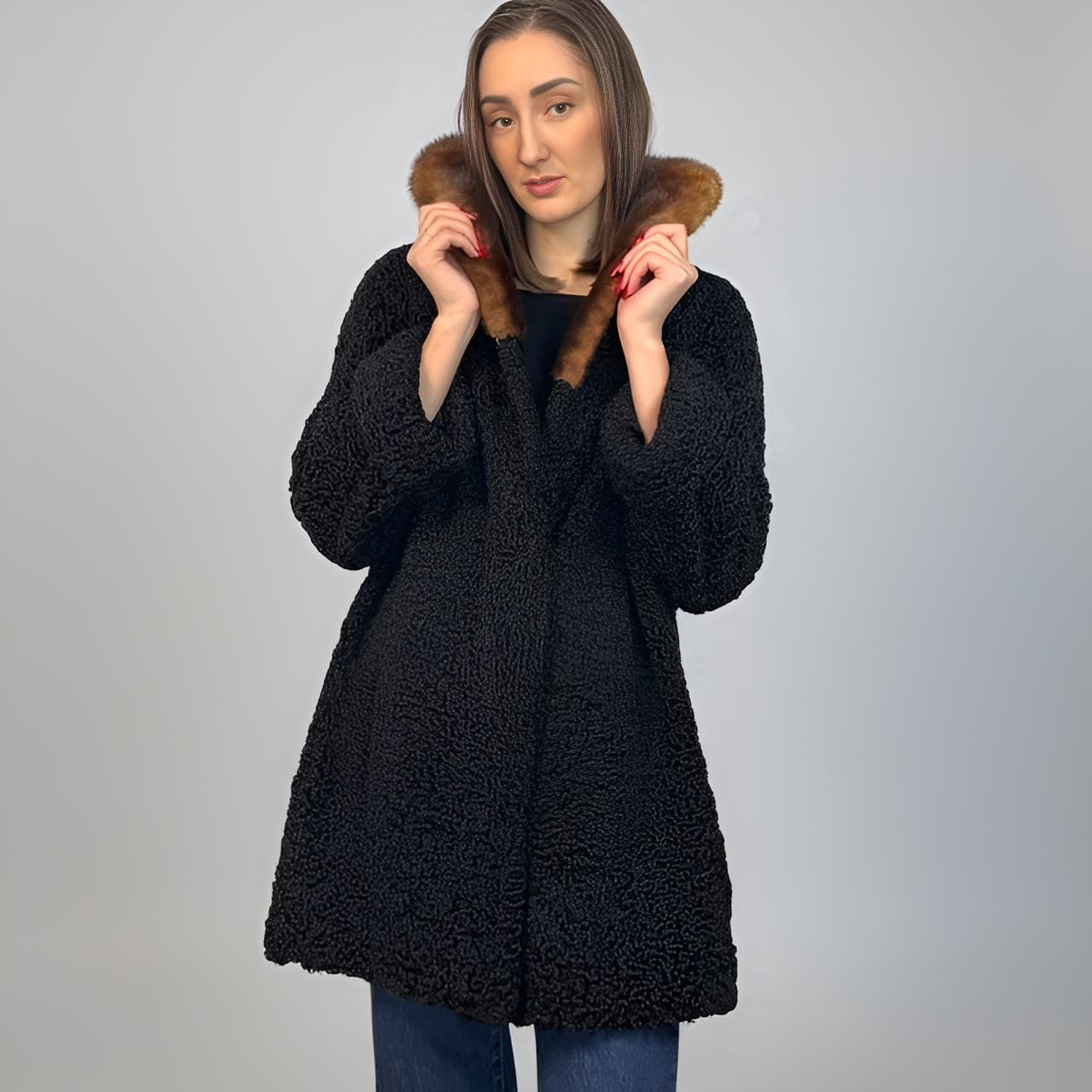 Black Persian Lamb Jacket - Pastel Mink Collar