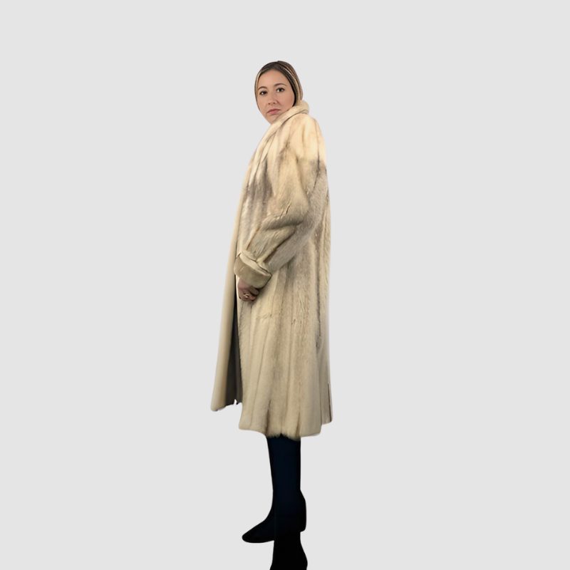 Brown Cross Female Mink Coat-Zip-out Bottom