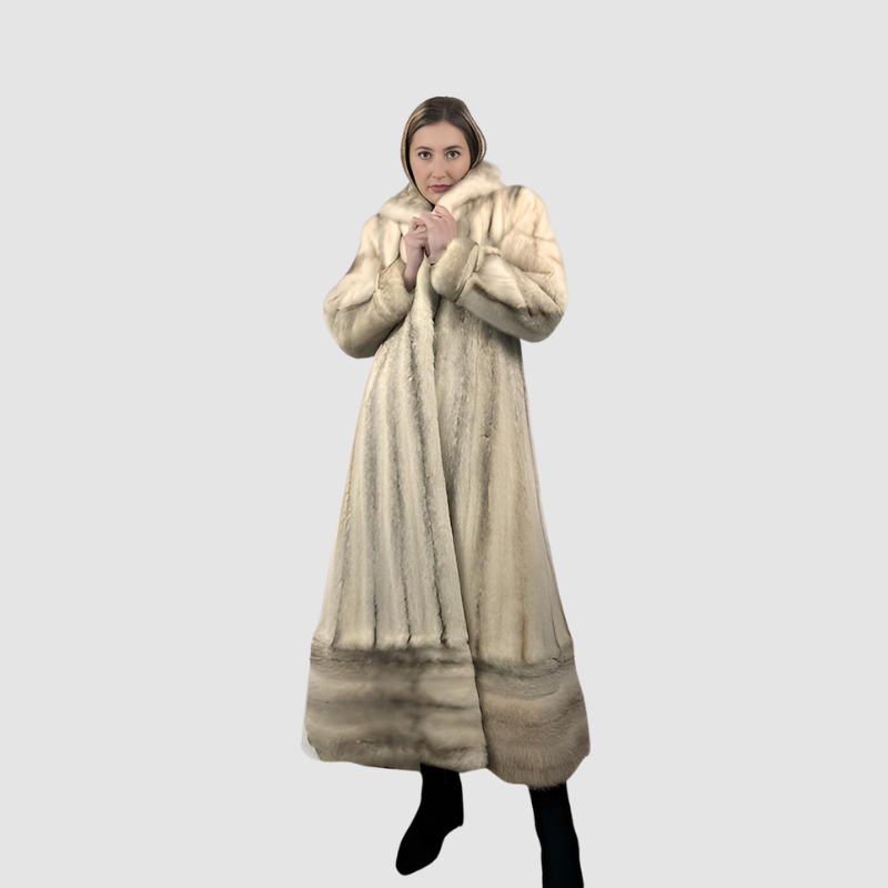 Brown Cross Female Mink Coat-Zip-out Bottom