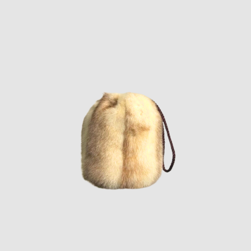 BROWN CROSS MINK MUFF WITH CORD