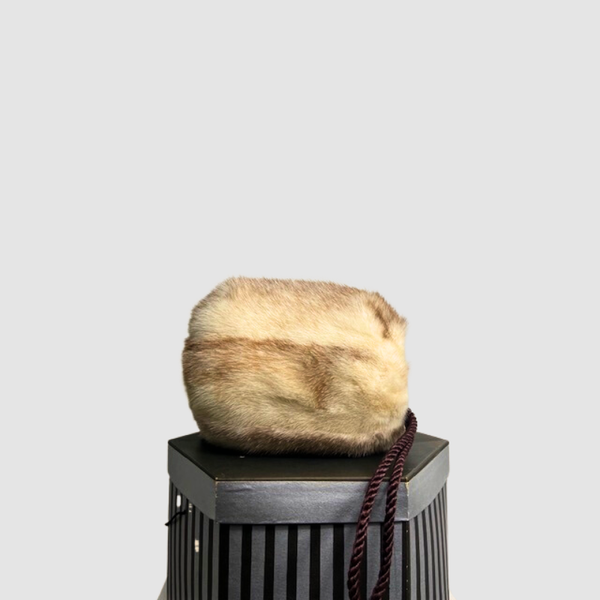 Brown Cross Mink Muff with cord