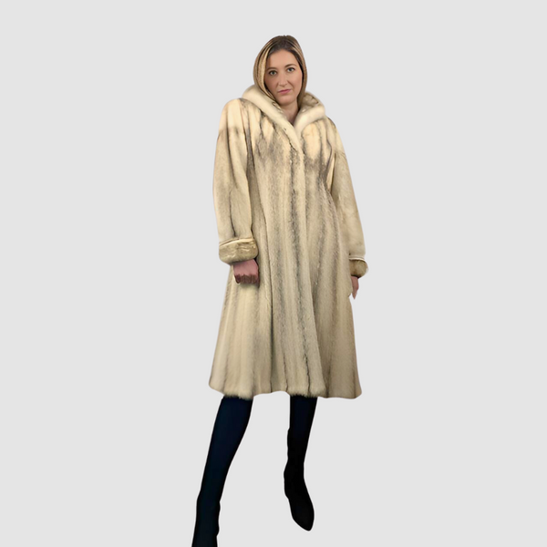 Brown Cross Female Mink Coat-Zip-out Bottom