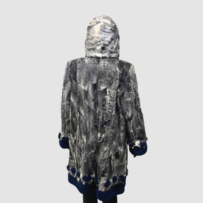 GREY PERSIAN LAMB PARKA - BLUE DYED SHEARED BEAVER TRIM