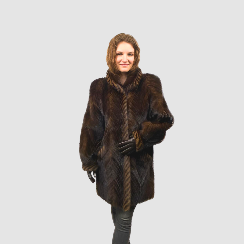 MAHOGANY MINK TAIL JACKET 2 TONE TRIM