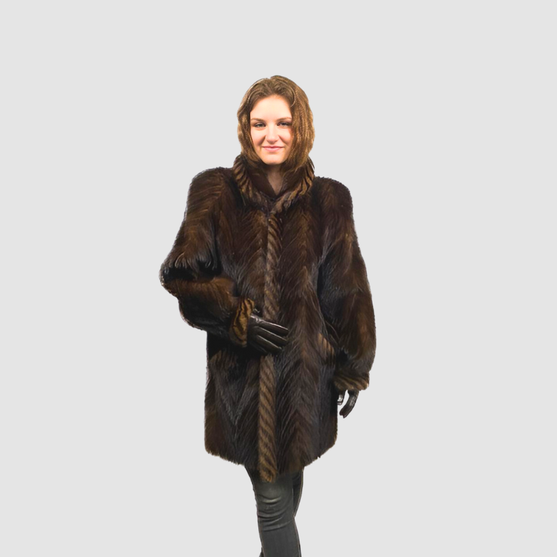 MAHOGANY MINK TAIL JACKET 2 TONE TRIM
