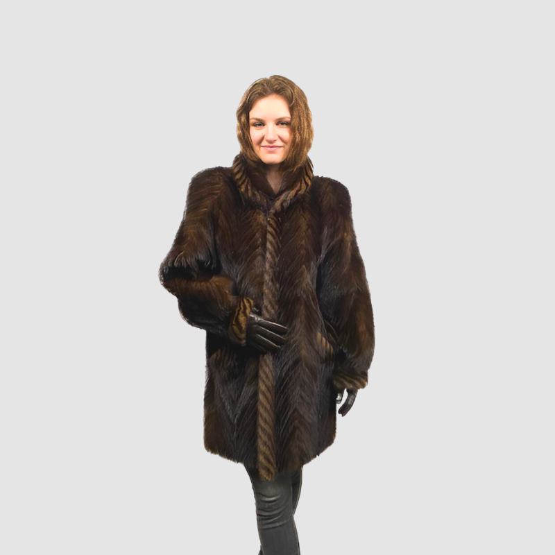 Mahogany Mink Tail Jacket 2 tone Trim