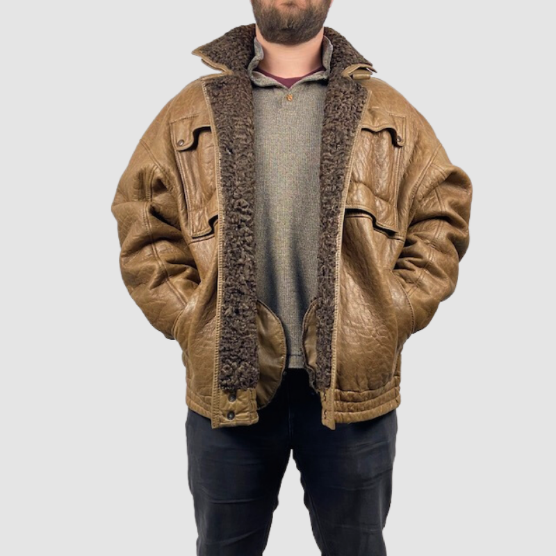 BROWN PERSIAN LAMB JACKET NAPA LEATHER FINISH