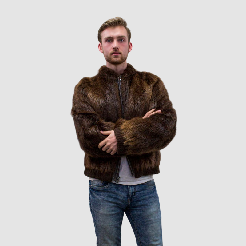 MEN'S NATURAL BEAVER BOMBER JACKET