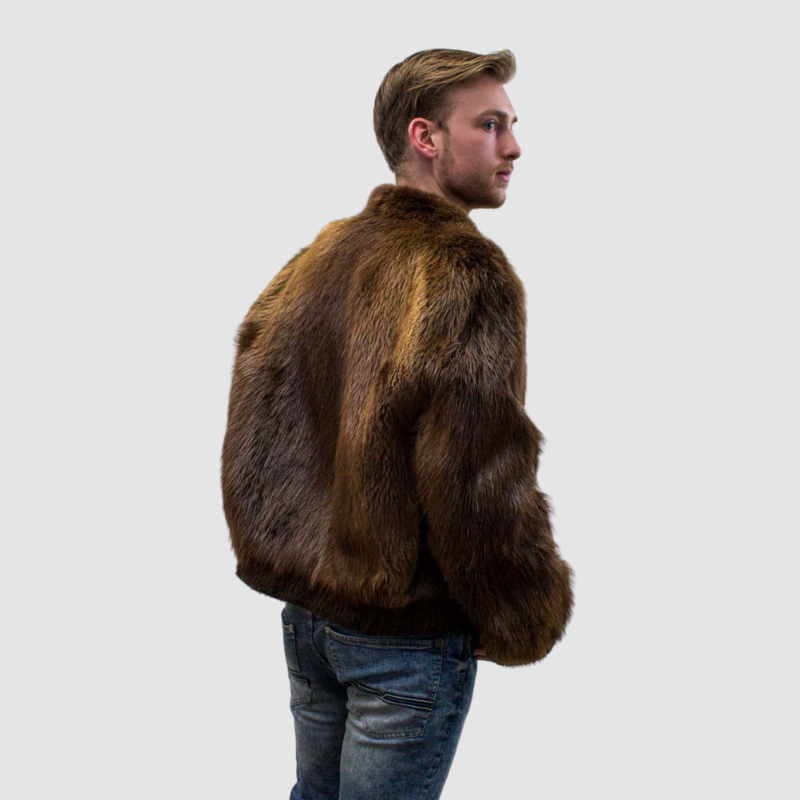 MEN'S NATURAL BEAVER BOMBER JACKET