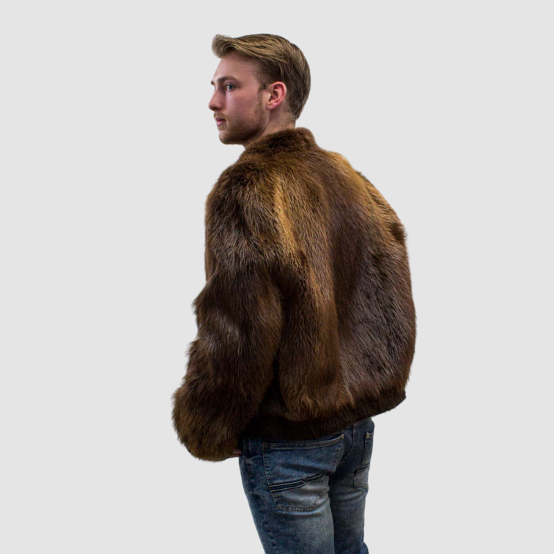 MEN'S NATURAL BEAVER BOMBER JACKET