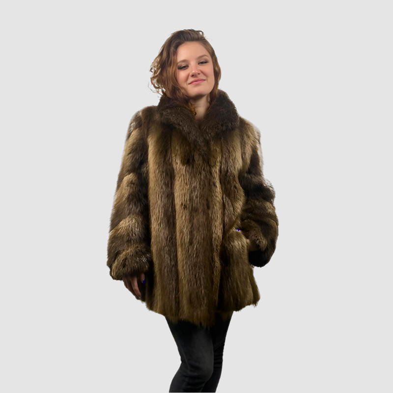 NATURAL LONG HAIR BEAVER JACKET