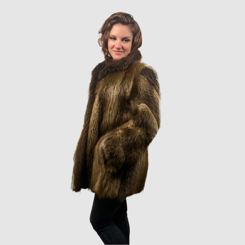 NATURAL LONG HAIR BEAVER JACKET