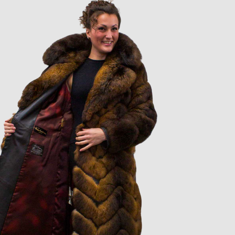 Opossum Coat & Leather Chevron Style