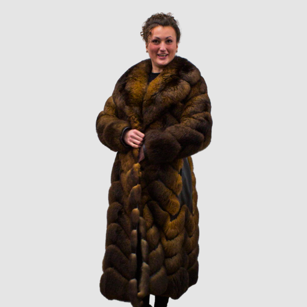 Opossum Coat & Leather Chevron Style