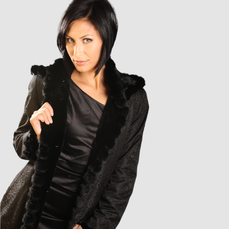 UPCYCLED BLACK DYED SHEARED MINK STROLLER - REVERSIBLE