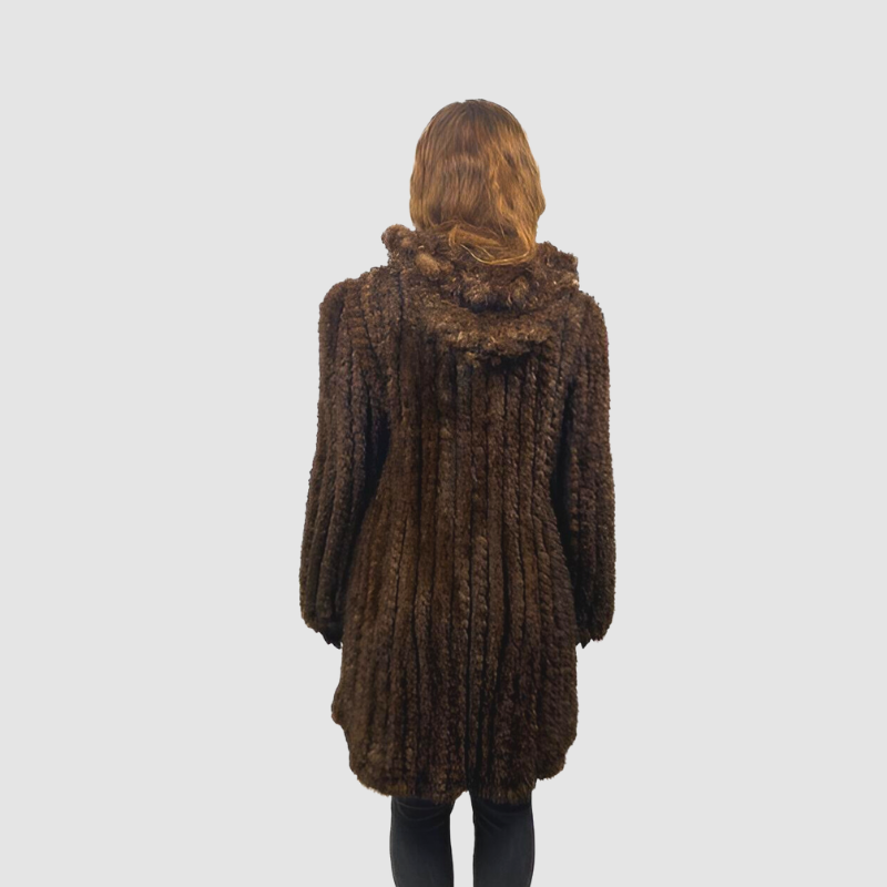 UPCYCLED DARK DEMI BUFF KNITTED MINK HOODED JACKET