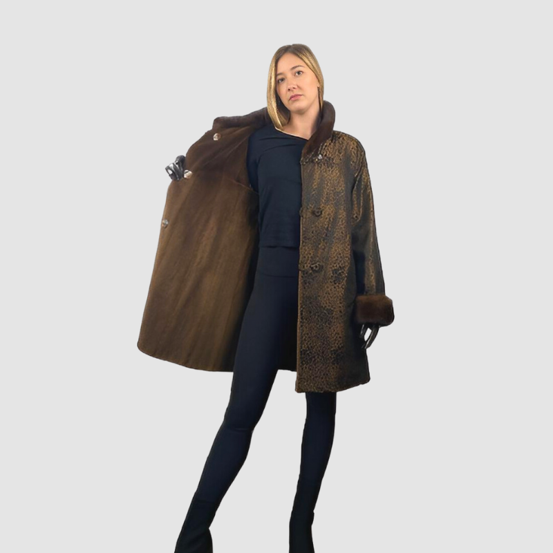 UPCYCLED SHEARED MAHOGANY MINK 3/4 REVERSIBLE TO TAFFETA