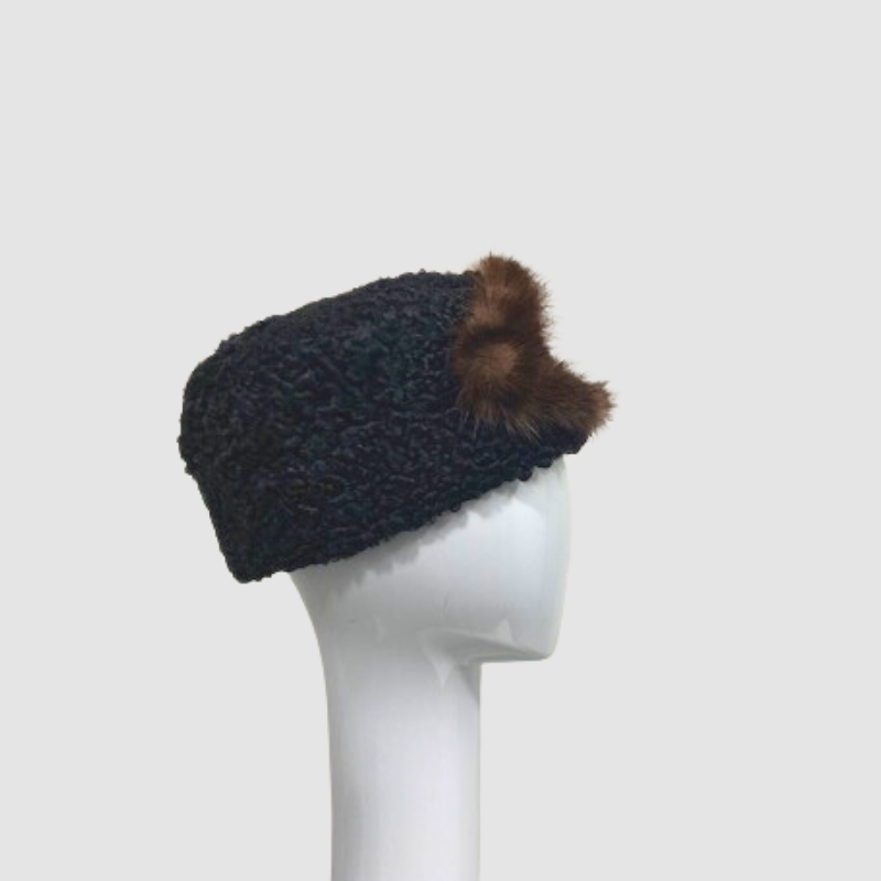 VINTAGE BLACK PERSIAN LAMB HAT & MINK TRIM
