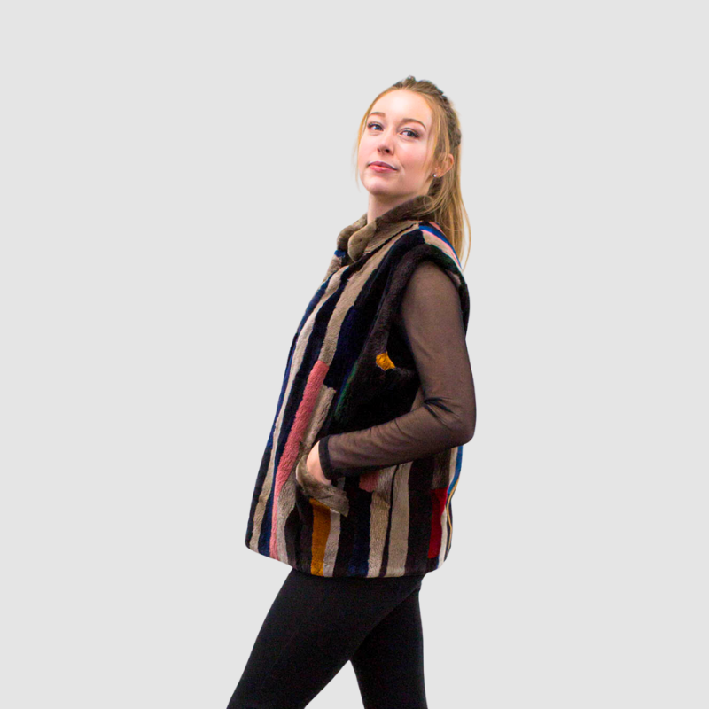 Vintage Multicolored Sheared Beaver Vest