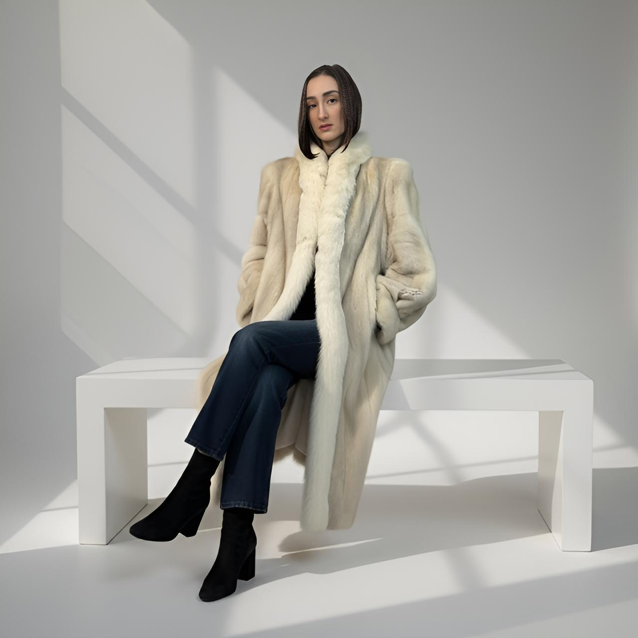 Blue Shadow Male Mink Coat - Shadow Fox Tuxedo Fronts