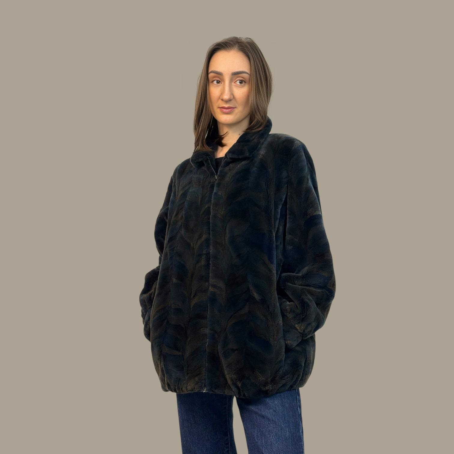 Blue Dyed Sheared Mink Paw Jacket - Zipper Fronts