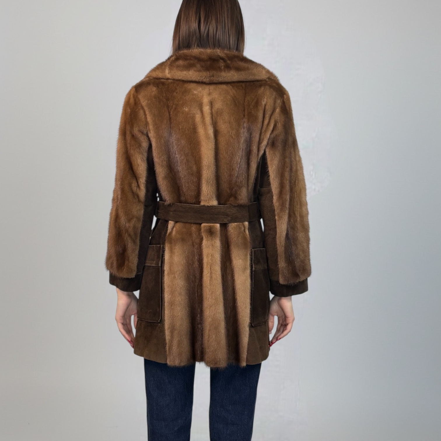 Pastel Mink Jacket - Suede Panels - Belted