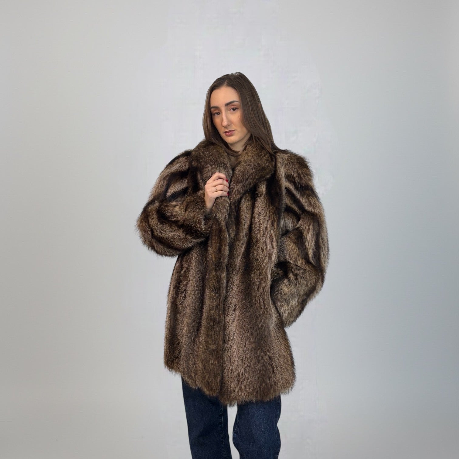 Natural Raccoon Jacket - Spiral Style Sleeves